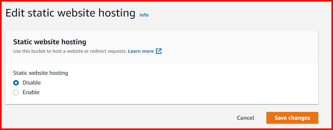 Picture showing enabling the Static website hosting option for the bucket